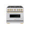 Autograph Edition 36 In. 5.2 Cu. Ft. Classic Gas Range With 6 Burner Cooktop And Convection Gas Oven In Satin Stainless Steel And Polished Gold Accents