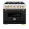 Autograph Edition 36 In. 5.2 Cu. Ft. Classic Gas Range With 6 Burner Cooktop And Convection Gas Oven In Satin Stainless Steel With Black Matte Door And Champagne Bronze Accents
