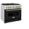 Autograph Edition 36 In. 5.2 Cu. Ft. Classic Gas Range With 6 Burner Cooktop And Convection Gas Oven In Satin Stainless Steel With Black Matte Door And Champagne Bronze Accents