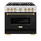 Autograph Edition 36 In. 5.2 Cu. Ft. Classic Gas Range With 6 Burner Cooktop And Convection Gas Oven In Satin Stainless Steel With Black Matte Door And Champagne Bronze Accents