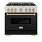 Autograph Edition 36 In. 5.2 Cu. Ft. Classic Gas Range With 6 Burner Cooktop And Convection Gas Oven In Satin Stainless Steel With Black Matte Door And Polished Gold Accents