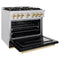 Autograph Edition 36 In. 5.2 Cu. Ft. Classic Gas Range With 6 Burner Cooktop And Convection Gas Oven In Satin Stainless Steel With Black Matte Door And Polished Gold Accents