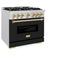 Autograph Edition 36 In. 5.2 Cu. Ft. Classic Gas Range With 6 Burner Cooktop And Convection Gas Oven In Satin Stainless Steel With Black Matte Door And Polished Gold Accents