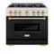 Autograph Edition 36 In. 5.2 Cu. Ft. Classic Gas Range With 6 Burner Cooktop And Convection Gas Oven In Satin Stainless Steel With Black Matte Door And Polished Gold Accents