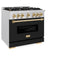Autograph Edition 36 In. 5.2 Cu. Ft. Classic Gas Range With 6 Burner Cooktop And Convection Gas Oven In Satin Stainless Steel With Black Matte Door And Polished Gold Accents