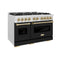 Autograph Edition 48 In. 6.7 Cu. Ft. Classic Double Oven Gas Range With 8 Burner Cooktop In Satin Stainless Steel With Black Matte Doors And Champagne Bronze Accents
