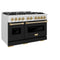 Autograph Edition 48 In. 6.7 Cu. Ft. Classic Double Oven Gas Range With 8 Burner Cooktop In Satin Stainless Steel With Black Matte Doors And Polished Gold Accents