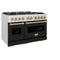 Autograph Edition 48 In. 6.7 Cu. Ft. Classic Double Oven Gas Range With 8 Burner Cooktop In Satin Stainless Steel With Black Matte Doors And Polished Gold Accents