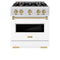 Autograph Edition 30 In. 4.2 Cu. Ft. Classic Gas Range With 4 Burner Cooktop And Convection Gas Oven In Satin Stainless Steel With White Matte Door And Champagne Bronze Accents