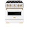 Autograph Edition 30 In. 4.2 Cu. Ft. Classic Gas Range With 4 Burner Cooktop And Convection Gas Oven In Satin Stainless Steel With White Matte Door And Polished Gold Accents