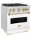 Autograph Edition 30 In. 4.2 Cu. Ft. Classic Gas Range With 4 Burner Cooktop And Convection Gas Oven In Satin Stainless Steel With White Matte Door And Polished Gold Accents