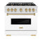 Autograph Edition 36 In. 5.2 Cu. Ft. Classic Gas Range With 6 Burner Cooktop And Convection Gas Oven In Satin Stainless Steel With White Matte Door And Champagne Bronze Accents