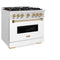 Autograph Edition 36 In. 5.2 Cu. Ft. Classic Gas Range With 6 Burner Cooktop And Convection Gas Oven In Satin Stainless Steel With White Matte Door And Champagne Bronze Accents