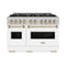 Autograph Edition 48 In. 6.7 Cu. Ft. Classic Double Oven Gas Range With 8 Burner Cooktop In Satin Stainless Steel With White Matte Doors And Champagne Bronze Accents