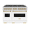 Autograph Edition 48 In. 6.7 Cu. Ft. Classic Double Oven Gas Range With 8 Burner Cooktop In Satin Stainless Steel With White Matte Doors And Champagne Bronze Accents