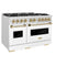 Autograph Edition 48 In. 6.7 Cu. Ft. Classic Double Oven Gas Range With 8 Burner Cooktop In Satin Stainless Steel With White Matte Doors And Champagne Bronze Accents