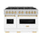 Autograph Edition 48 In. 6.7 Cu. Ft. Classic Double Oven Gas Range With 8 Burner Cooktop In Satin Stainless Steel With White Matte Doors And Polished Gold Accents