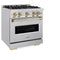 Autograph Edition 30 In. 4.2 Cu. Ft. Classic Gas Range With 4 Burner Cooktop And Convection Gas Oven In Stainless Steel And Champagne Bronze Accents