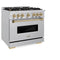 Autograph Edition 36 In. 5.2 Cu. Ft. Classic Gas Range With 6 Burner Cooktop And Convection Gas Oven In Stainless Steel And Champagne Bronze Accents