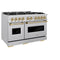 Autograph Edition 48 In. 6.7 Cu. Ft. Classic Double Oven Gas Range With 8 Burner Cooktop In Stainless Steel And Champagne Bronze Accents