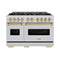 Autograph Edition 48 In. 6.7 Cu. Ft. Classic Double Oven Gas Range With 8 Burner Cooktop In Stainless Steel And Champagne Bronze Accents