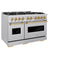 Autograph Edition 48 In. 6.7 Cu. Ft. Classic Double Oven Gas Range With 8 Burner Cooktop In Stainless Steel And Polished Gold Accents