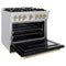Autograph Edition 36 In. 5.2 Cu. Ft. Classic Gas Range With 6 Burner Cooktop And Convection Gas Oven In Stainless Steel With Black Matte Door And Champagne Bronze Accents