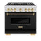 Autograph Edition 36 In. 5.2 Cu. Ft. Classic Gas Range With 6 Burner Cooktop And Convection Gas Oven In Stainless Steel With Black Matte Door And Polished Gold Accents