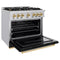 Autograph Edition 36 In. 5.2 Cu. Ft. Classic Gas Range With 6 Burner Cooktop And Convection Gas Oven In Stainless Steel With Black Matte Door And Polished Gold Accents
