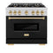 Autograph Edition 36 In. 5.2 Cu. Ft. Classic Gas Range With 6 Burner Cooktop And Convection Gas Oven In Stainless Steel With Black Matte Door And Polished Gold Accents