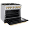 Autograph Edition 36 In. 5.2 Cu. Ft. Classic Gas Range With 6 Burner Cooktop And Convection Gas Oven In Stainless Steel With Black Matte Door And Polished Gold Accents