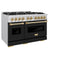 Autograph Edition 48 In. 6.7 Cu. Ft. Classic Double Oven Gas Range With 8 Burner Cooktop In Stainless Steel With Black Matte Doors And Polished Gold Accents