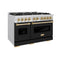 Autograph Edition 48 In. 6.7 Cu. Ft. Classic Double Oven Gas Range With 8 Burner Cooktop In Stainless Steel With Black Matte Doors And Polished Gold Accents