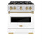Autograph Edition 30 In. 4.2 Cu. Ft. Classic Gas Range With 4 Burner Cooktop And Convection Gas Oven In Stainless Steel With White Matte Door And Champagne Bronze Accents