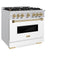 Autograph Edition 36 In. 5.2 Cu. Ft. Classic Gas Range With 6 Burner Cooktop And Convection Gas Oven In Stainless Steel With White Matte Door And Champagne Bronze Accents
