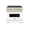 Autograph Edition 36 In. 5.2 Cu. Ft. Classic Gas Range With 6 Burner Cooktop And Convection Gas Oven In Stainless Steel With White Matte Door And Polished Gold Accents