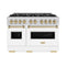 Autograph Edition 48 In. 6.7 Cu. Ft. Classic Double Oven Gas Range With 8 Burner Cooktop In Stainless Steel With White Matte Doors And Champagne Bronze Accents