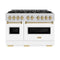 Autograph Edition 48 In. 6.7 Cu. Ft. Classic Double Oven Gas Range With 8 Burner Cooktop In Stainless Steel With White Matte Doors And Champagne Bronze Accents