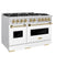 Autograph Edition 48 In. 6.7 Cu. Ft. Classic Double Oven Gas Range With 8 Burner Cooktop In Stainless Steel With White Matte Doors And Champagne Bronze Accents