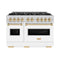 Autograph Edition 48 In. 6.7 Cu. Ft. Classic Double Oven Gas Range With 8 Burner Cooktop In Stainless Steel With White Matte Doors And Polished Gold Accents