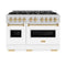 Autograph Edition 48 In. 6.7 Cu. Ft. Classic Double Oven Gas Range With 8 Burner Cooktop In Stainless Steel With White Matte Doors And Polished Gold Accents