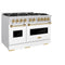Autograph Edition 48 In. 6.7 Cu. Ft. Classic Double Oven Gas Range With 8 Burner Cooktop In Stainless Steel With White Matte Doors And Polished Gold Accents