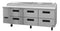 Refrigerator, Three Section Pizza Prep Table, Stainless Drawers