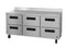 Refrigerator, Three Section Worktop, Stainless Drawers