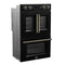 Asti 30-Inch Double Electric Wall Oven with Upper French Doors in & Antique Brass, 7.36 cu. ft. Dual True Convection, 7,200W, Air Fry, Sous Vide, Self-Clean