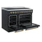 Paolo 48 Inch Freestanding Electric Range in Black with Antique Brass, 6.7 cu.ft, True Convection Oven, Energy Efficient