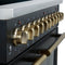 Paolo 48 Inch Freestanding Electric Range in Black with Antique Brass, 6.7 cu.ft, True Convection Oven, Energy Efficient