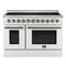 Paolo 48 Inch Freestanding Electric Range in White with Antique Brass, 6.7 cu.ft, True Convection Oven, Energy Efficient