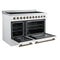 Paolo 48 Inch Freestanding Electric Range in White with Antique Brass, 6.7 cu.ft, True Convection Oven, Energy Efficient