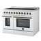 Paolo 48 Inch Freestanding Electric Range in White with Antique Brass, 6.7 cu.ft, True Convection Oven, Energy Efficient